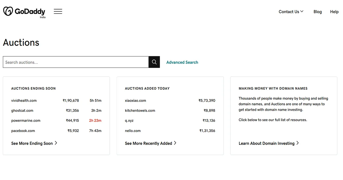 Domain Marketplace Godaddy Auctions