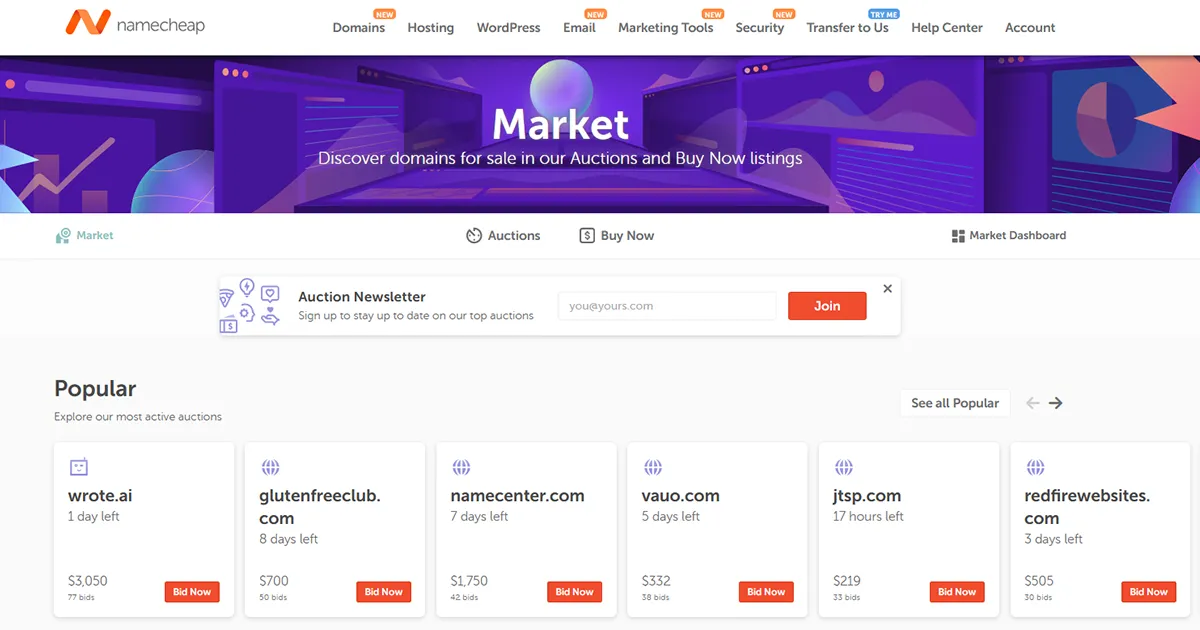 Domain Marketplace Namecheap